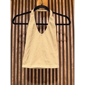 Halter Tank Top Sleeveless Crop Top Beige Casual Basic Women's‎